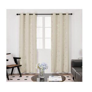 Deconovo Blackout Grommet Curtains with Flower Leaf Foil Print, Beige, 52W x 84L